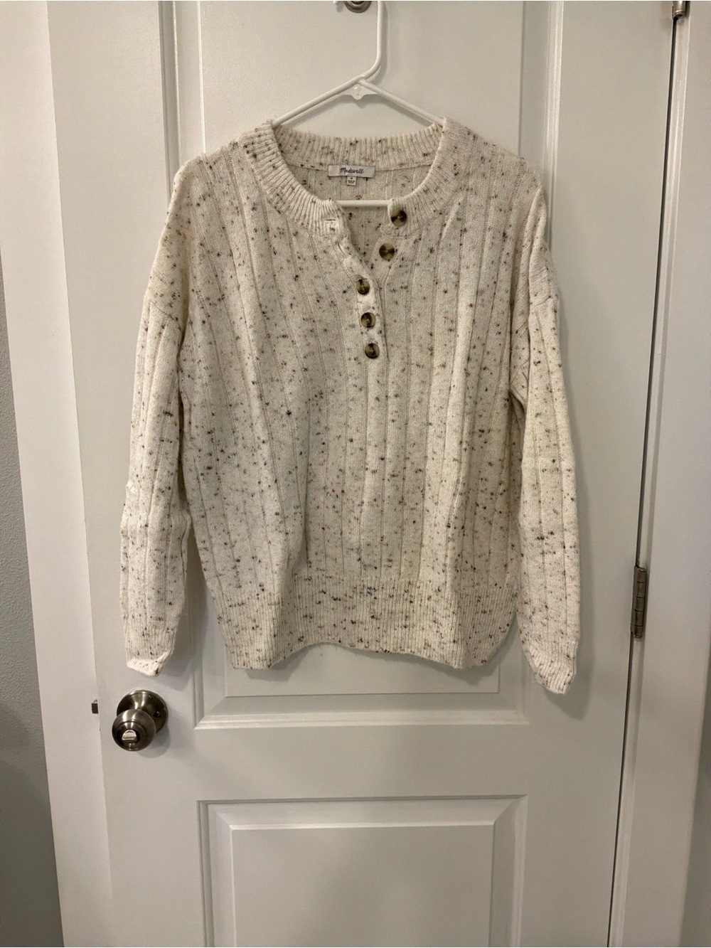 Madewell Donegal Bowden Henley Sweater Cream Speckle - Picture 2 of 4